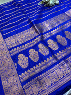 PS1B1MI626061602 Blue Handloom Banarasi Katan Silk Stripe Design Saree