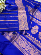 PS1B1MI626061602 Blue Handloom Banarasi Katan Silk Stripe Design Saree
