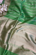 PS1B1MI626061603 Green Banarasi Tissue Silk Stripe Design Saree