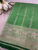 PS1B1MI626061603 Green Banarasi Tissue Silk Stripe Design Saree