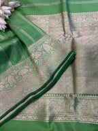 PS1B1MI626061603 Green Banarasi Tissue Silk Stripe Design Saree