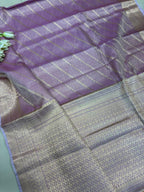 Purple Banarasi Tissue Silk Saree — Woven Stripes, Bridal & Puja Wear