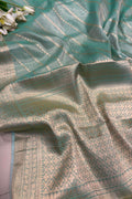 Blue Banarasi Tissue Silk Saree — Stripe Weave, Festive & Reception Wear