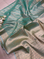 Blue Banarasi Tissue Silk Saree — Stripe Weave, Festive & Reception Wear