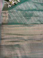 Blue Banarasi Tissue Silk Saree — Stripe Weave, Festive & Reception Wear