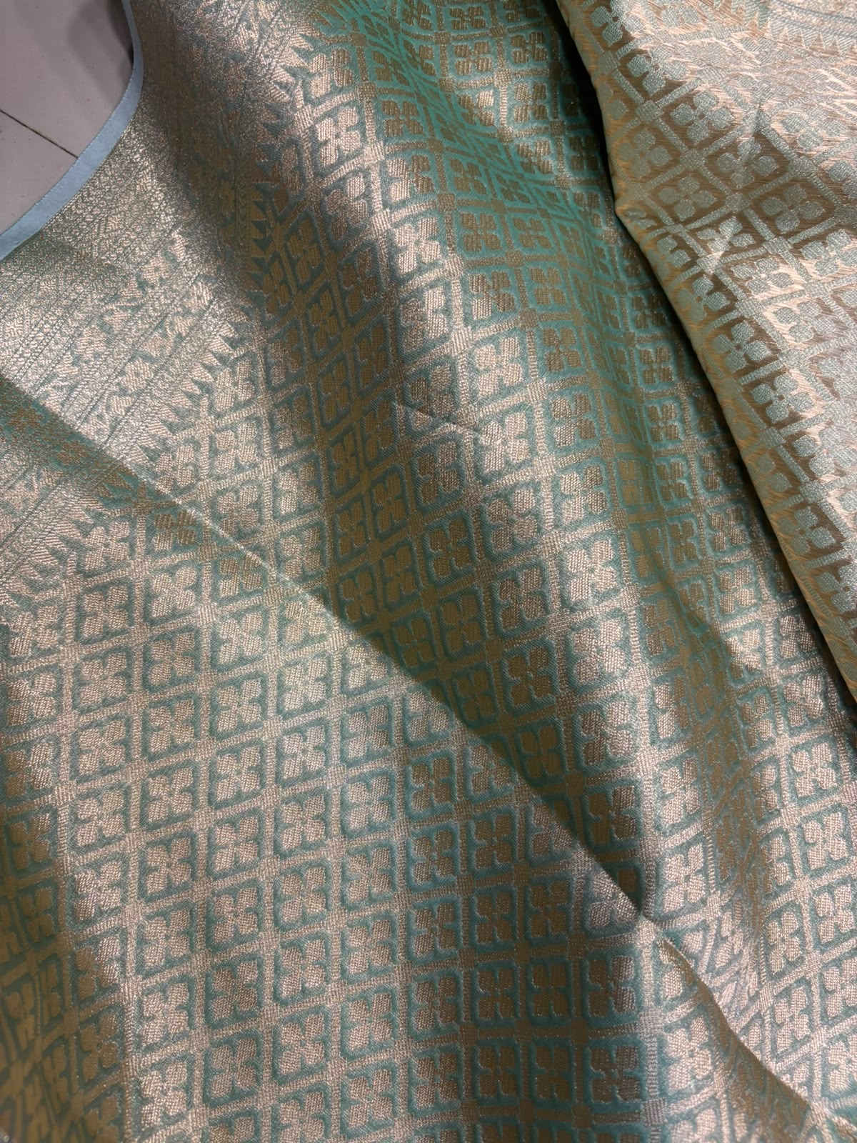 Blue Banarasi Tissue Silk Saree — Stripe Weave, Festive & Reception Wear