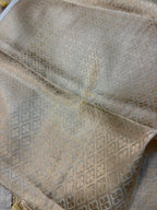White Banarasi Tissue Silk Saree — Stripe Weave, Puja & Festive Elegance