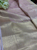 Pink Banarasi Tissue Silk Saree — Stripe Weave, Festive & Trousseau