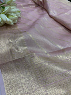 Pink Banarasi Tissue Silk Saree — Stripe Weave, Festive & Trousseau