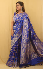 Blue Banarasi Handloom Pure Katan Silk Saree - Luxurion World