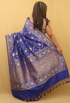 Blue Banarasi Handloom Pure Katan Silk Saree - Luxurion World