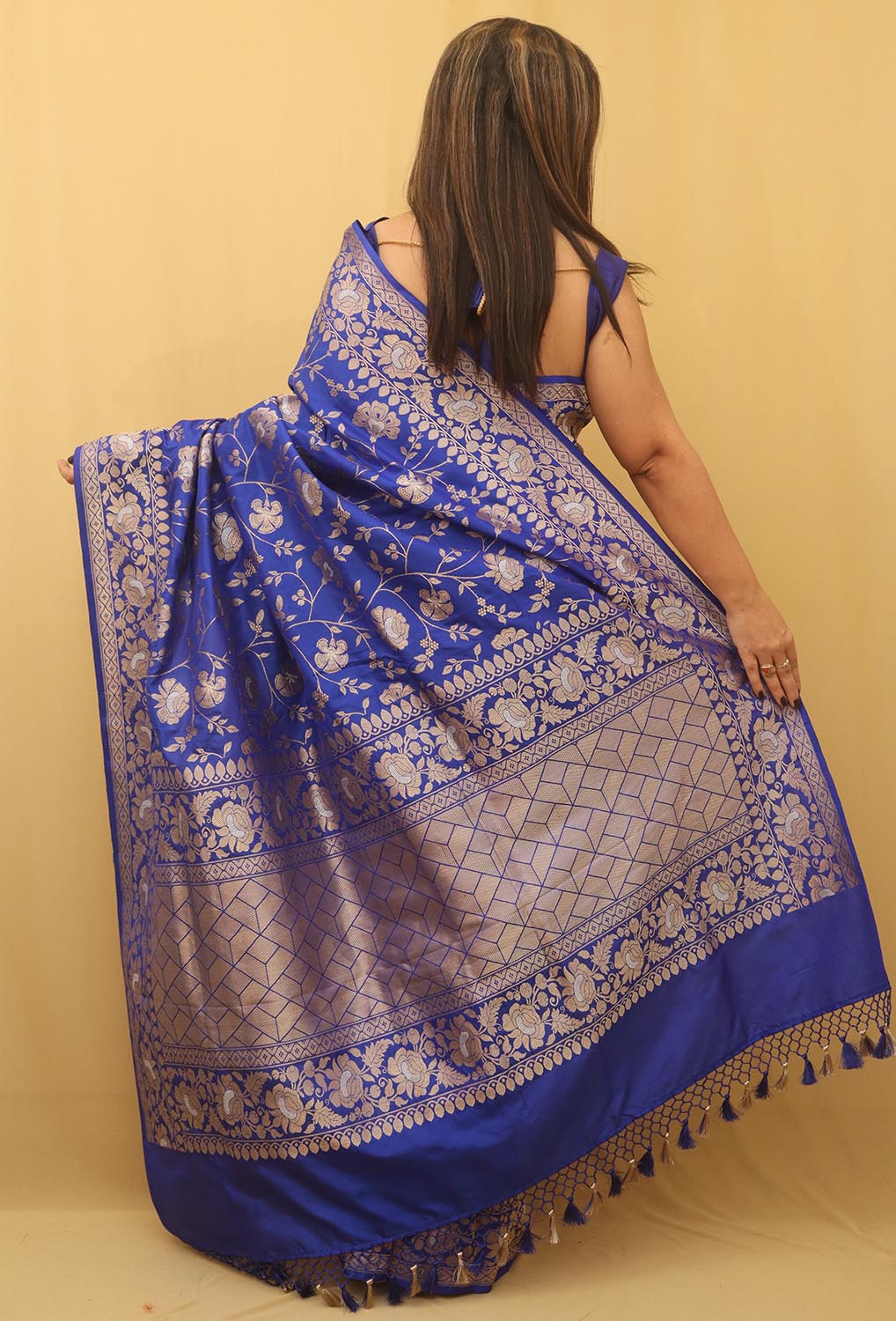 Blue Banarasi Handloom Pure Katan Silk Saree - Luxurion World