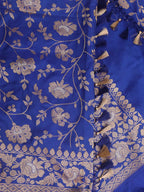 Blue Banarasi Handloom Pure Katan Silk Saree - Luxurion World