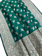 Green Banarasi Handloom Pure Katan Silk Saree - Luxurion World