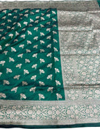 Green Banarasi Handloom Pure Katan Silk Saree - Luxurion World