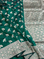 Green Banarasi Handloom Pure Katan Silk Saree - Luxurion World