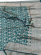 Green Banarasi Handloom Pure Katan Silk Saree - Luxurion World