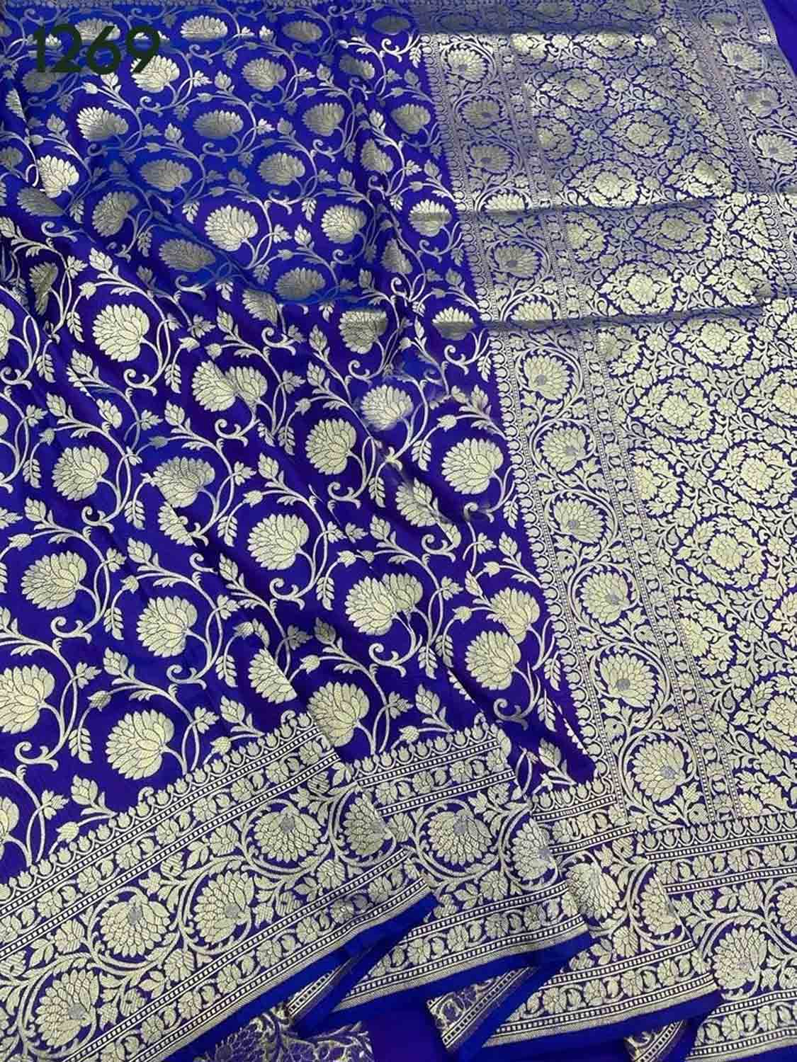 Blue Banarasi Handloom Pure Katan Silk Saree - Luxurion World