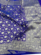 Blue Banarasi Handloom Pure Katan Silk Saree - Luxurion World