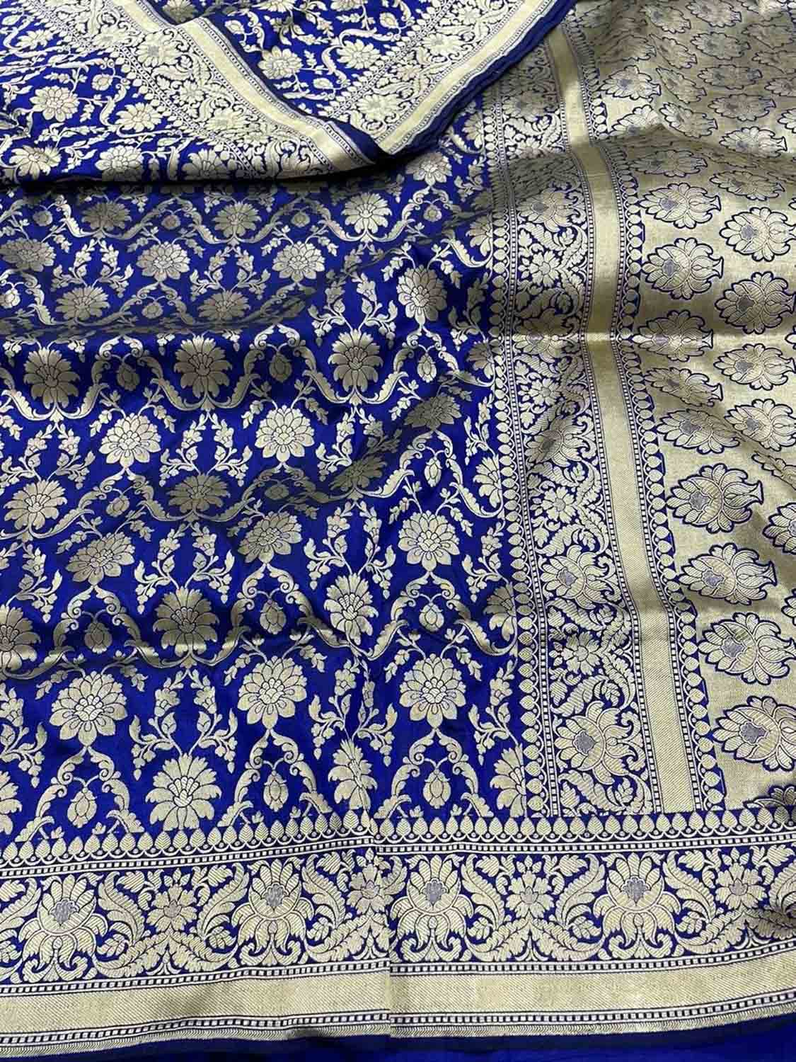 Blue Banarasi Handloom Pure Katan Silk Saree - Luxurion World