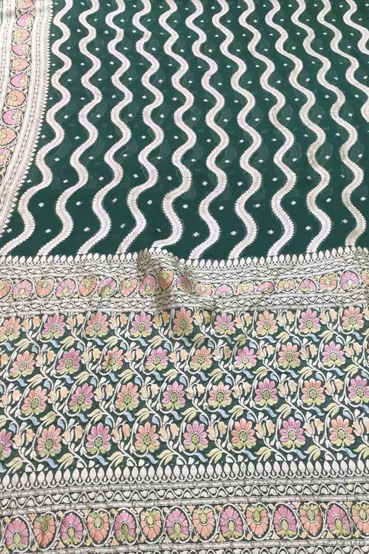 Green Handloom Banarasi Georgette Brush Dye Saree - Luxurion World