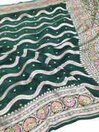 Green Handloom Banarasi Georgette Brush Dye Saree - Luxurion World
