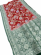 Red Handloom Banarasi Georgette Brush Dye Saree - Luxurion World