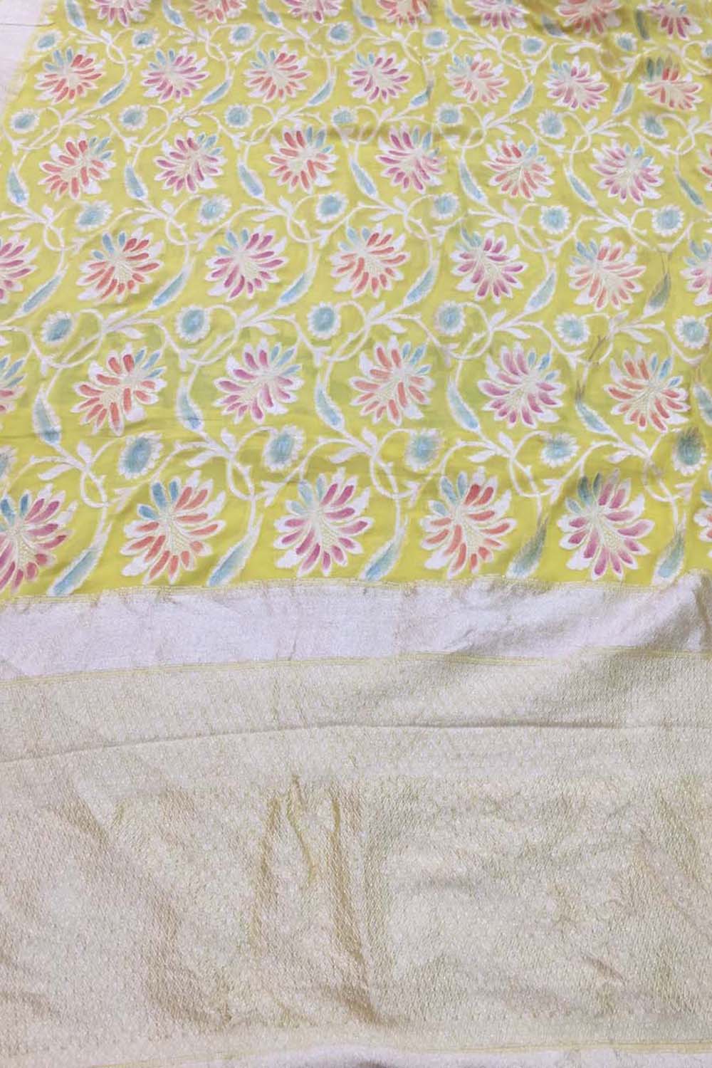 Yellow Handloom Banarasi Georgette Brush Dye Saree