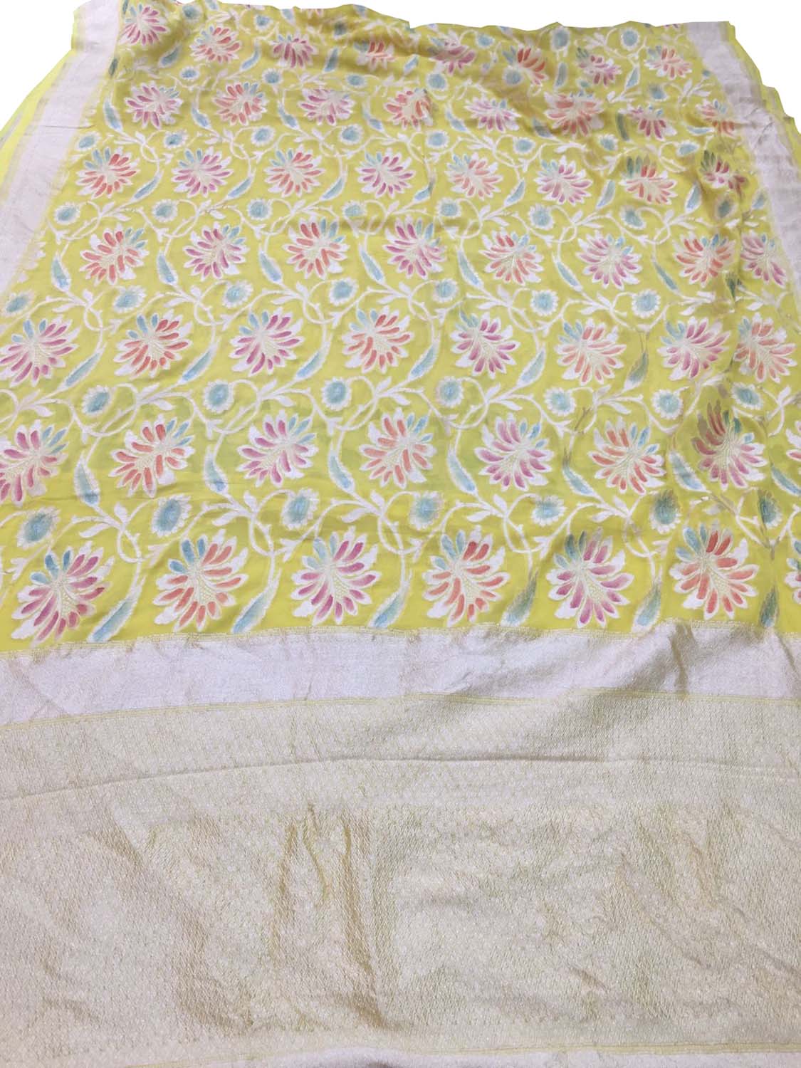 Yellow Handloom Banarasi Georgette Brush Dye Saree