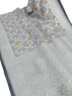 Grey Handloom Banarasi Georgette Brush Dye Saree - Luxurion World