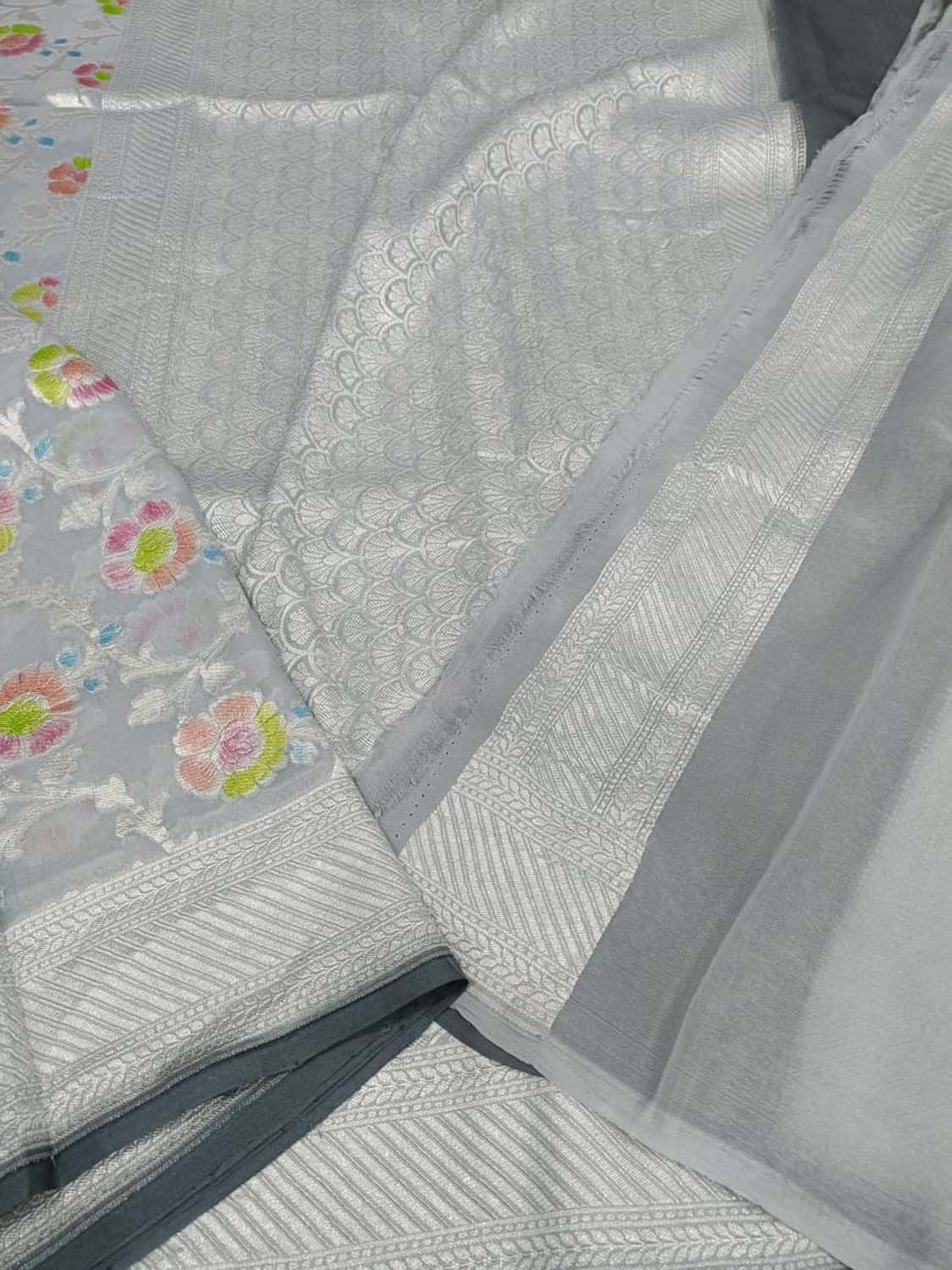 Grey Handloom Banarasi Georgette Brush Dye Saree - Luxurion World