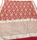 Red Handloom Banarasi Georgette Brush Dye Saree - Luxurion World