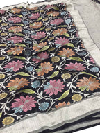 Black Handloom Banarasi Georgette Brush Dye Saree - Luxurion World