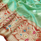 Green Banarasi Handloom Pure Tissue Silk Meenakari Saree - Luxurion World