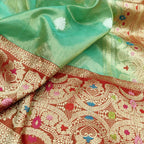 Green Banarasi Handloom Pure Tissue Silk Meenakari Saree - Luxurion World