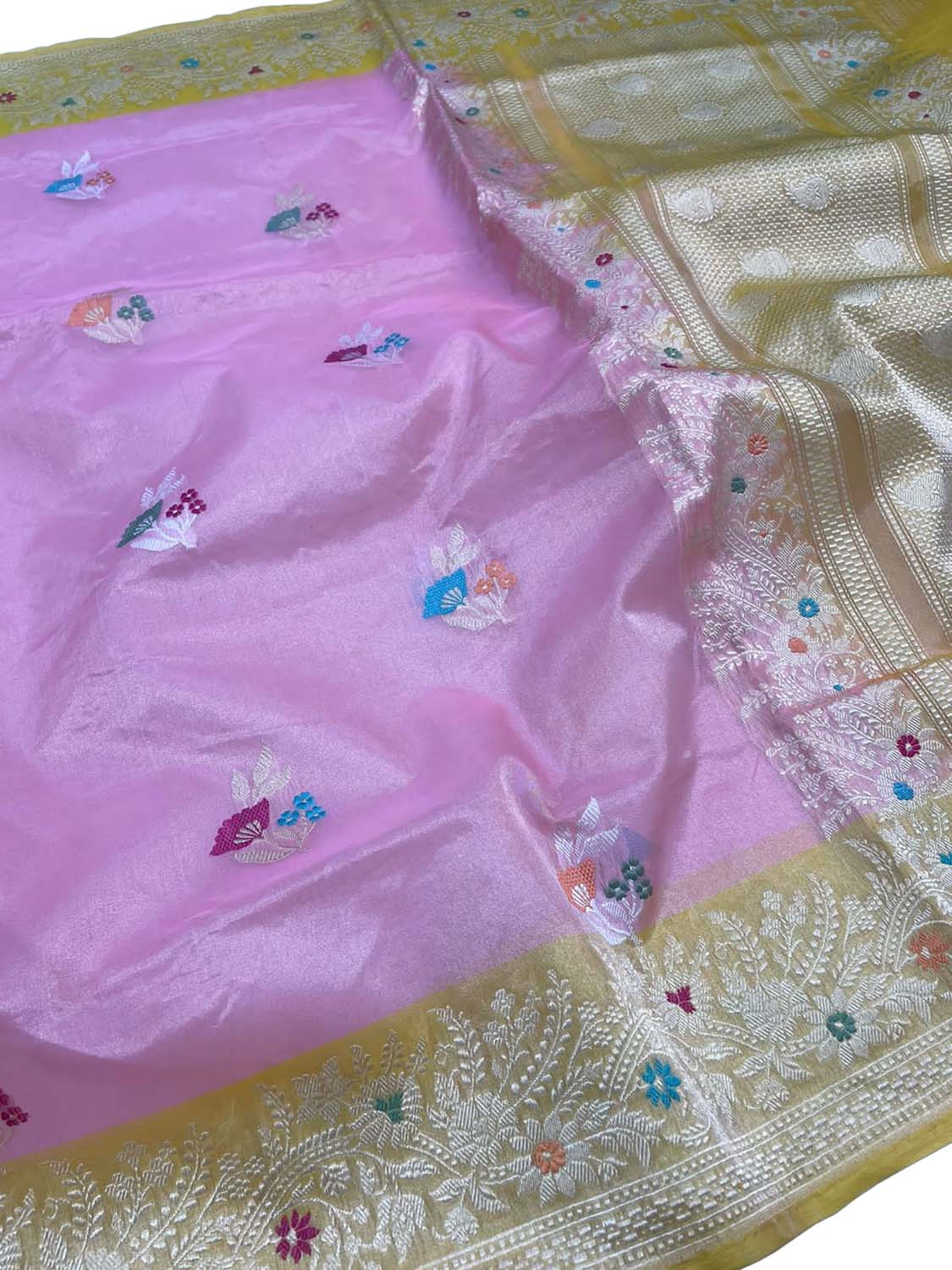 Pink Banarasi Handloom Pure Tissue Silk Saree - Luxurion World