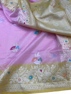 Pink Banarasi Handloom Pure Tissue Silk Saree - Luxurion World