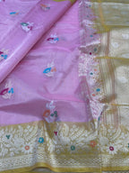 Pink Banarasi Handloom Pure Tissue Silk Saree - Luxurion World