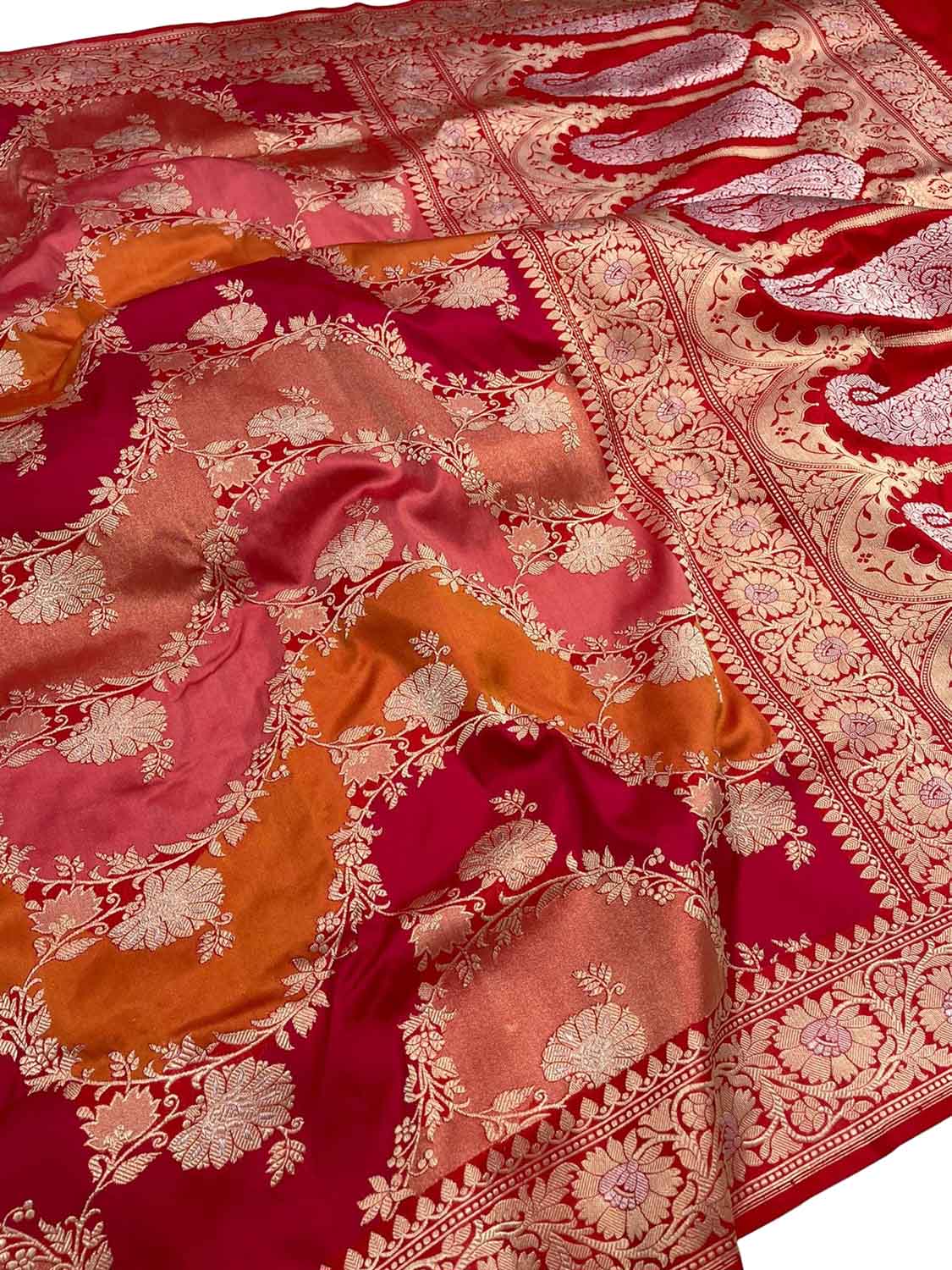 Multicolor Banarasi Rangkat Handloom Pure Katan Silk Saree - Luxurion World