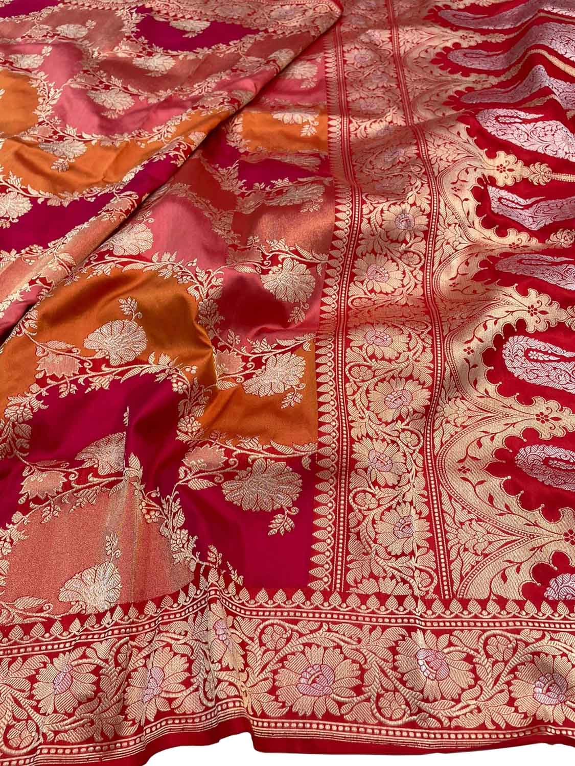 Multicolor Banarasi Rangkat Handloom Pure Katan Silk Saree - Luxurion World