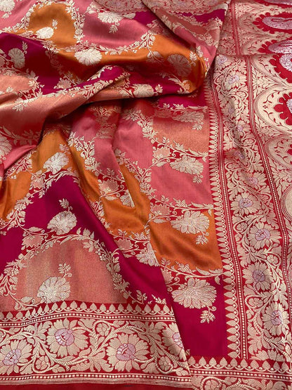 Multicolor Banarasi Rangkat Handloom Pure Katan Silk Saree - Luxurion World