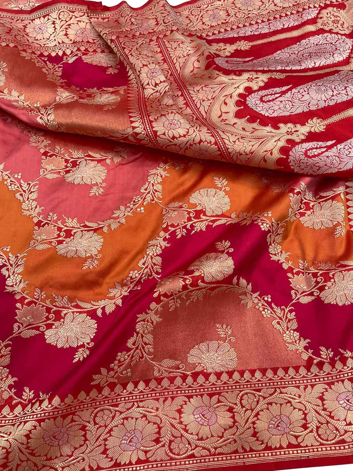 Multicolor Banarasi Rangkat Handloom Pure Katan Silk Saree - Luxurion World