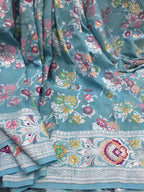 Blue Banarasi Handloom Pure Tussar Georgette Meenakari Saree - Luxurion World