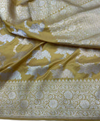 Yellow Banarasi Handloom Pure Katan Silk Saree - Luxurion World