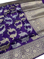 Purple Banarasi Handloom Pure Katan Silk Saree - Luxurion World