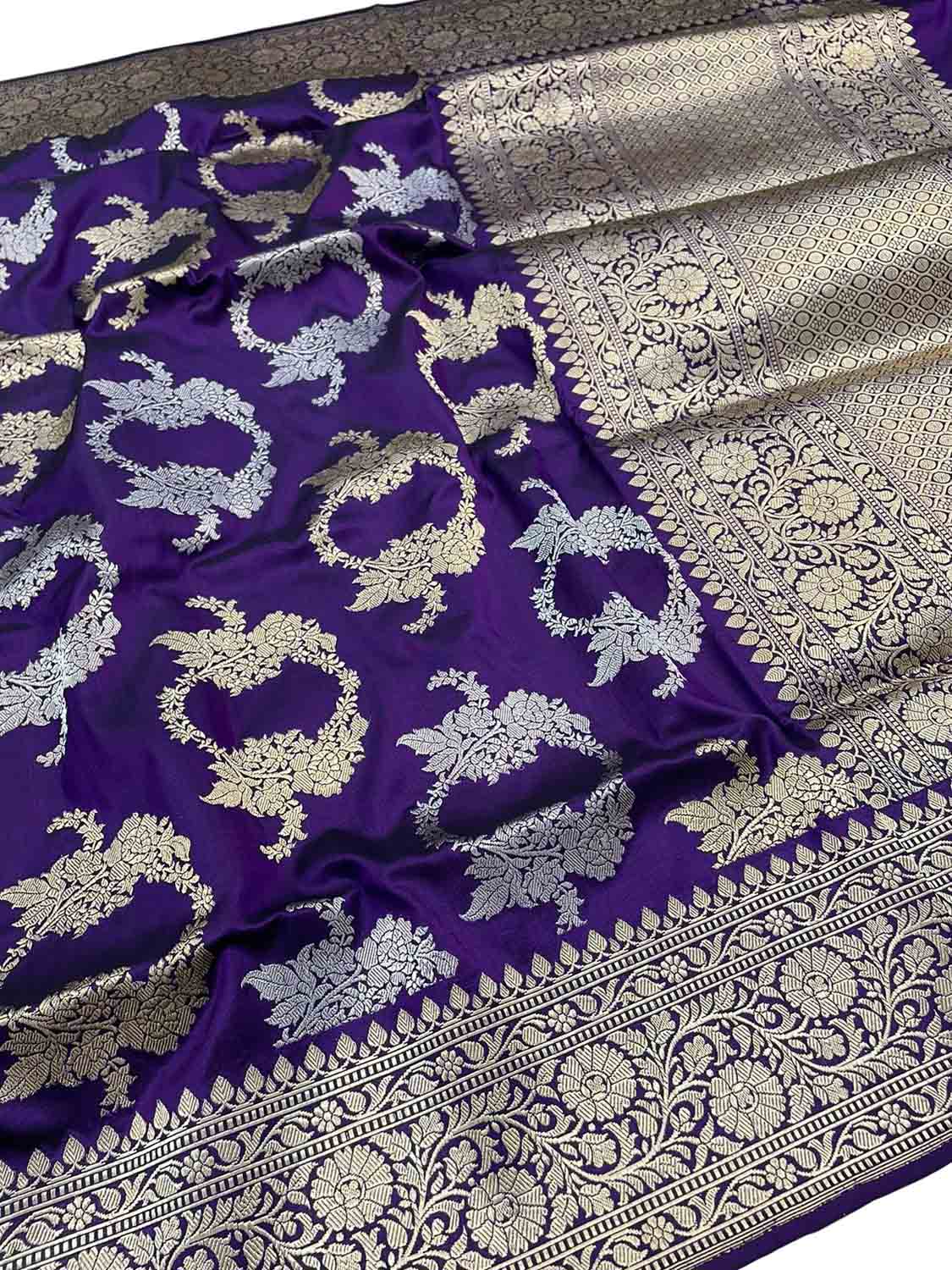 Purple Banarasi Handloom Pure Katan Silk Saree - Luxurion World