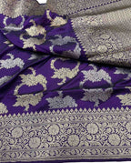 Purple Banarasi Handloom Pure Katan Silk Saree - Luxurion World