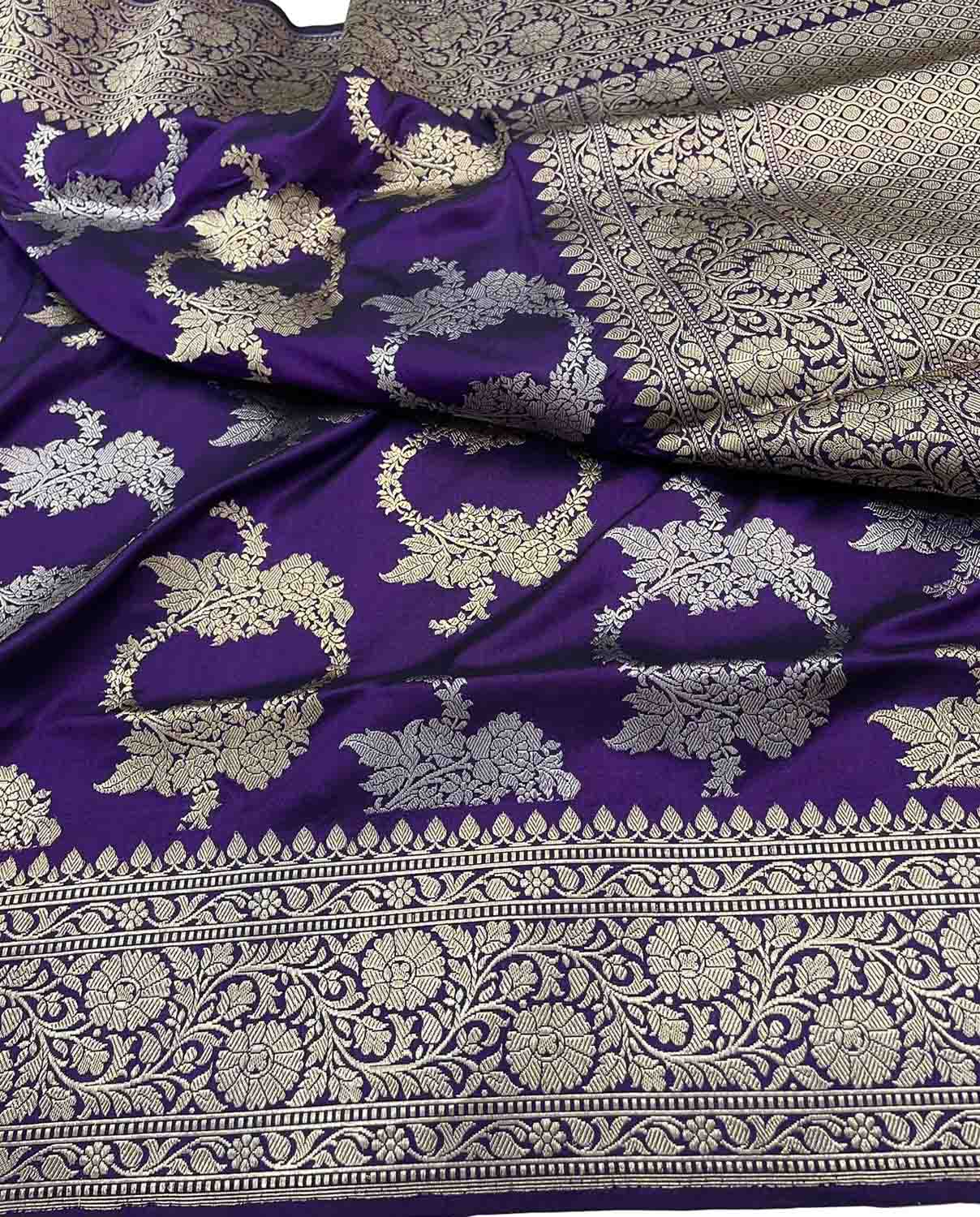 Purple Banarasi Handloom Pure Katan Silk Saree - Luxurion World