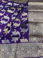 Purple Banarasi Handloom Pure Katan Silk Saree - Luxurion World