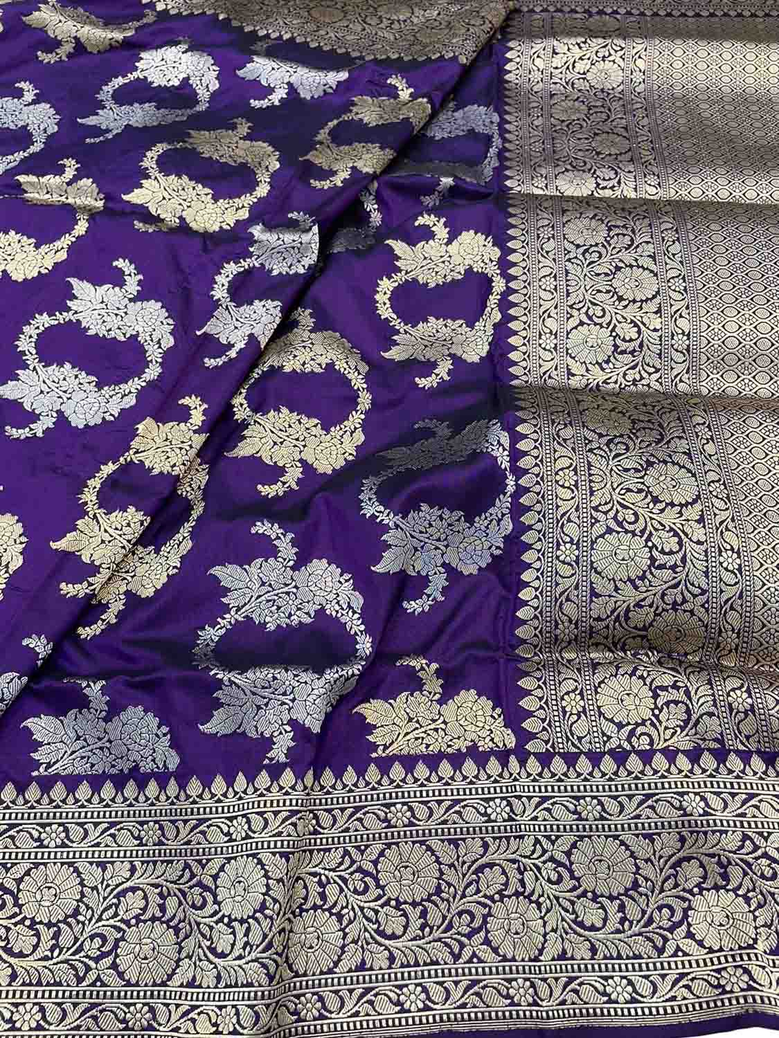 Purple Banarasi Handloom Pure Katan Silk Saree - Luxurion World